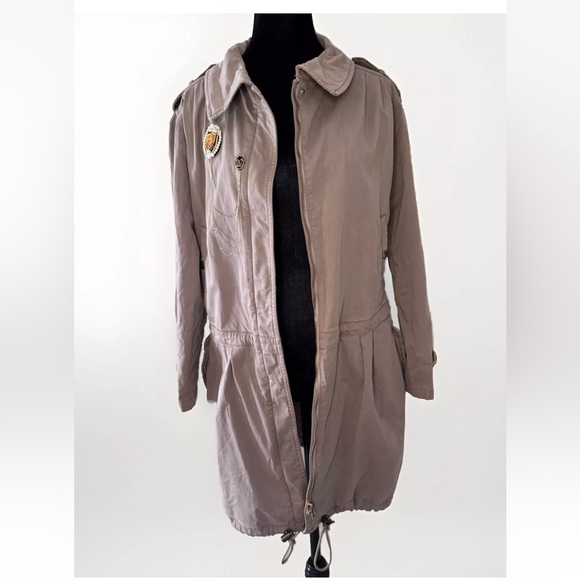 Dictionary Beige Long Parka Size M Womens Crest Beading Made In Japan Y2K Ruffle - Picture 1 of 12